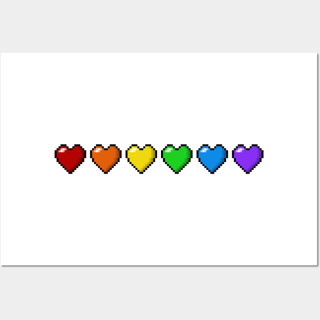 Row of Six LGBTQ Pride Rainbow Pixel Hearts Wall Art by LiveLoudGraphics